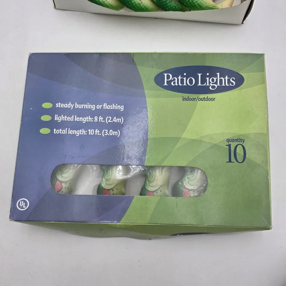 Trout Fish String Lights Two Set Vintage 1990s Party Patio RV Camper TESTED NEW